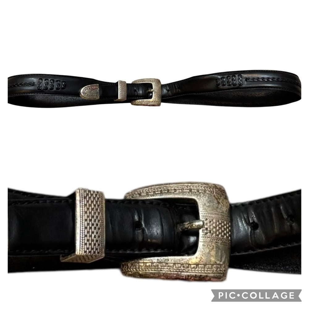 Vintage 1993 Onyx by Brighton Black Leather and Silver Belt Size 38